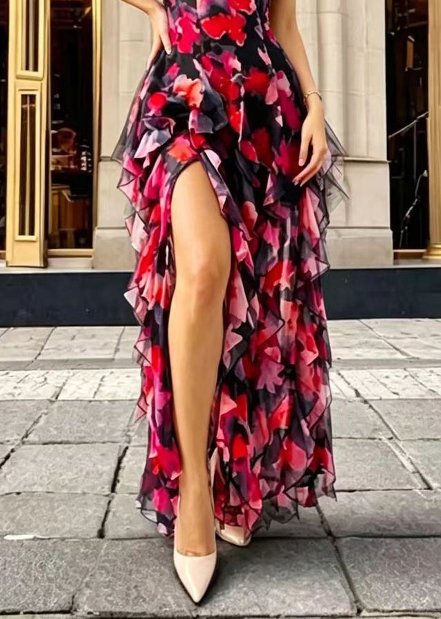 Robe Femme Imprimée Volants Col V Sans Manches 4
