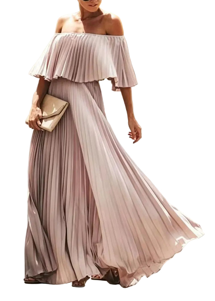 Robe Femme Jupe Plissée Style Bohème Col Oblique Été 0