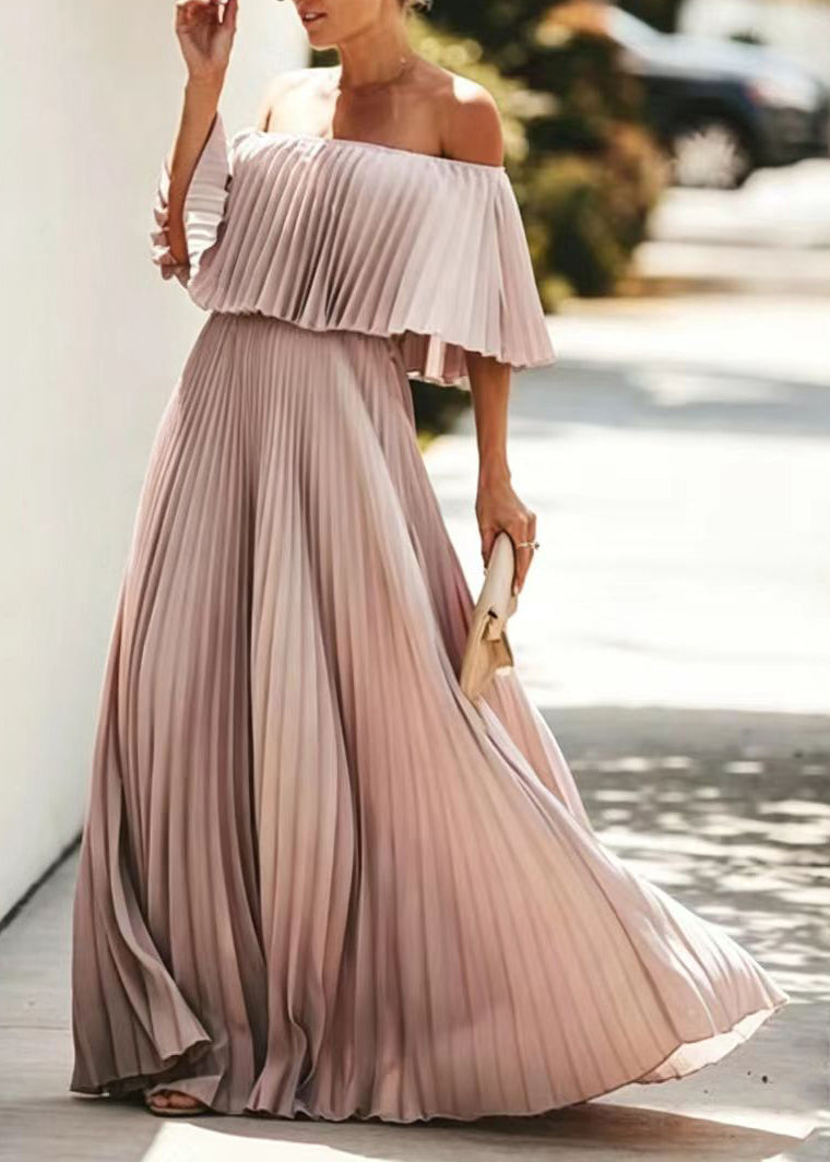 Robe Femme Jupe Plissée Style Bohème Col Oblique Été 1