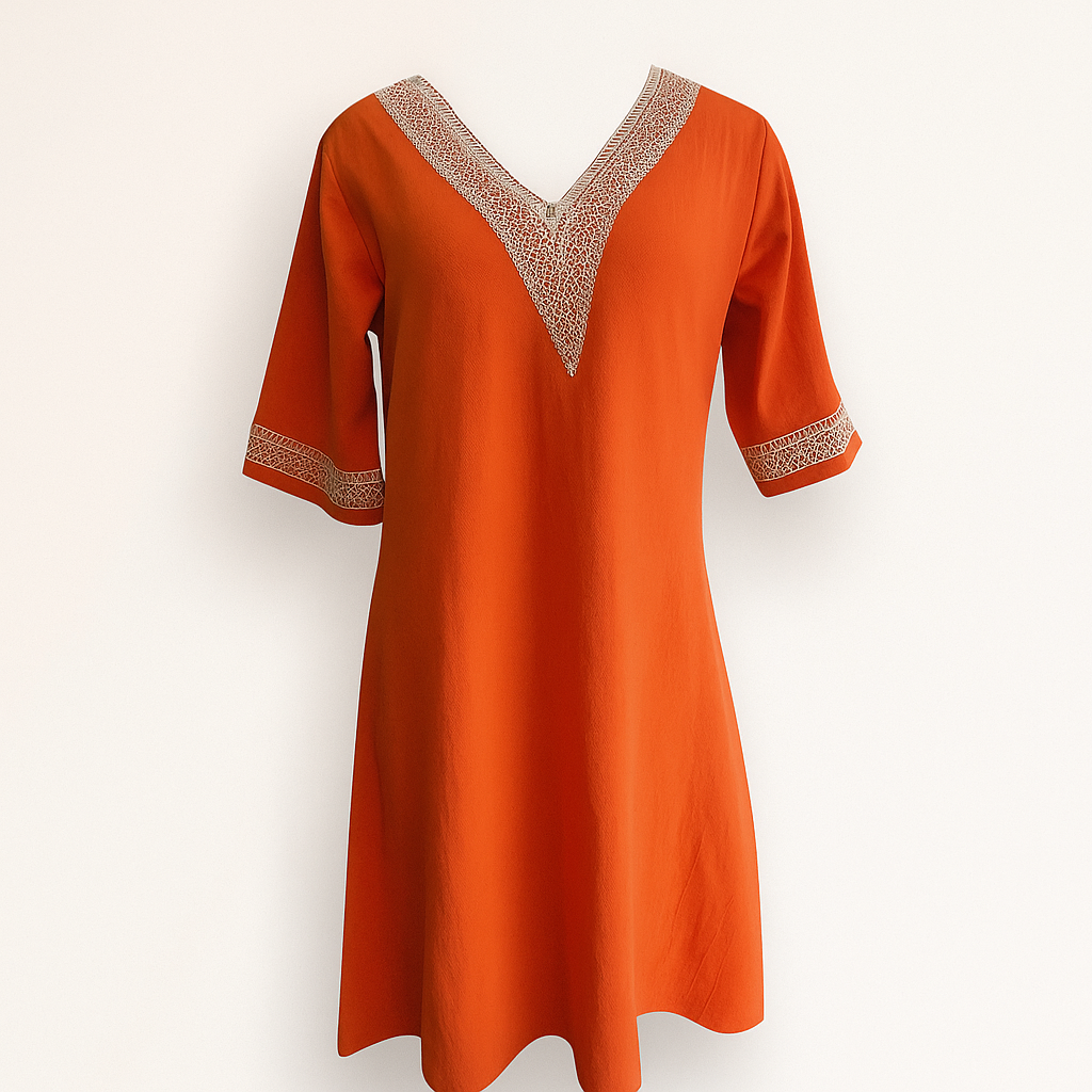 Robe Femme Longue Décontractée Col en V avec Dentelle 2