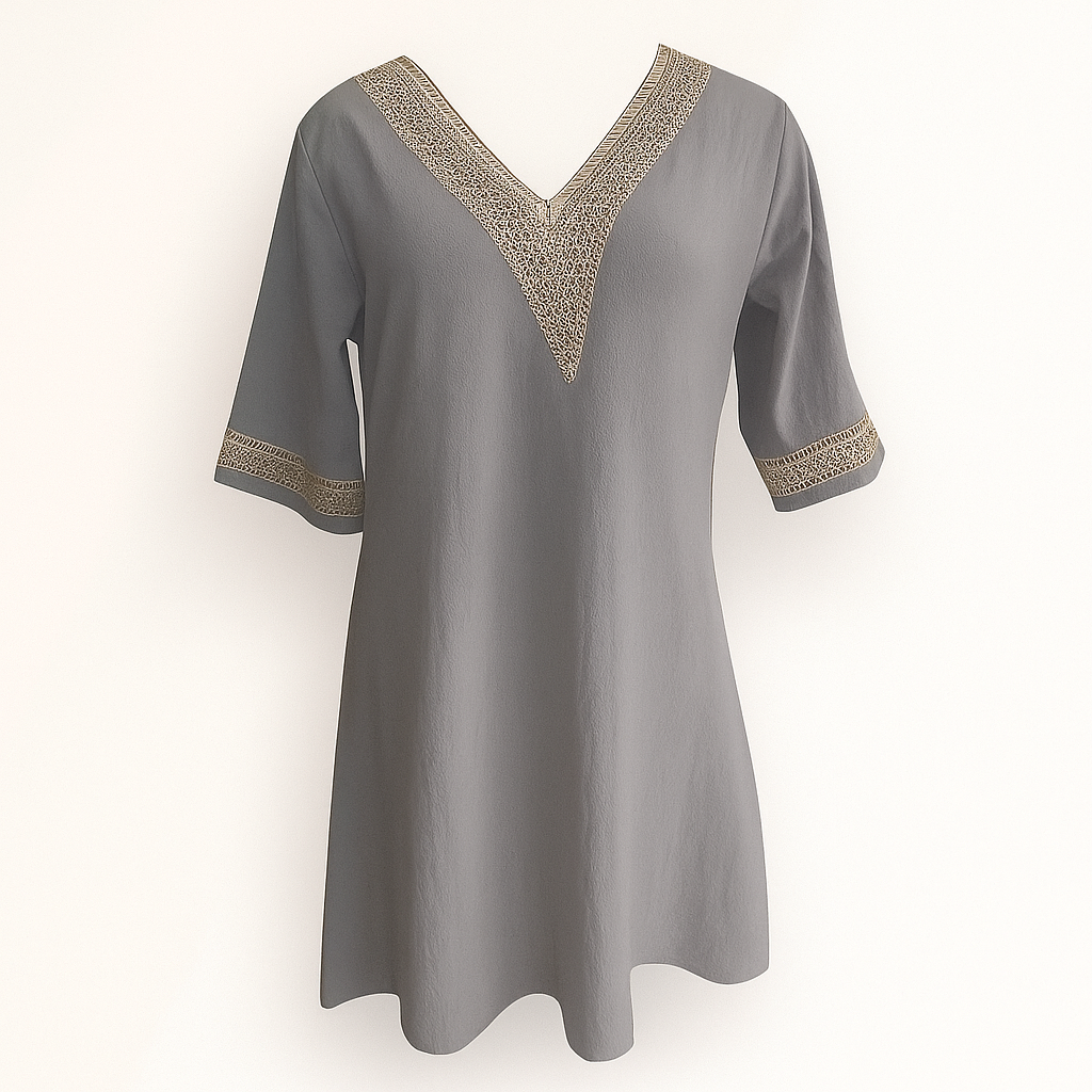 Robe Femme Longue Décontractée Col en V avec Dentelle 5