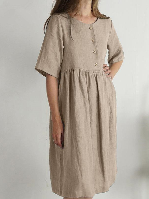 Robe Femme Longue Décontractée en Coton et Lin avec Poches 4