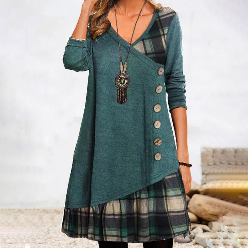 Robe Femme Longue à Motif à Carreaux Manches Longues 3
