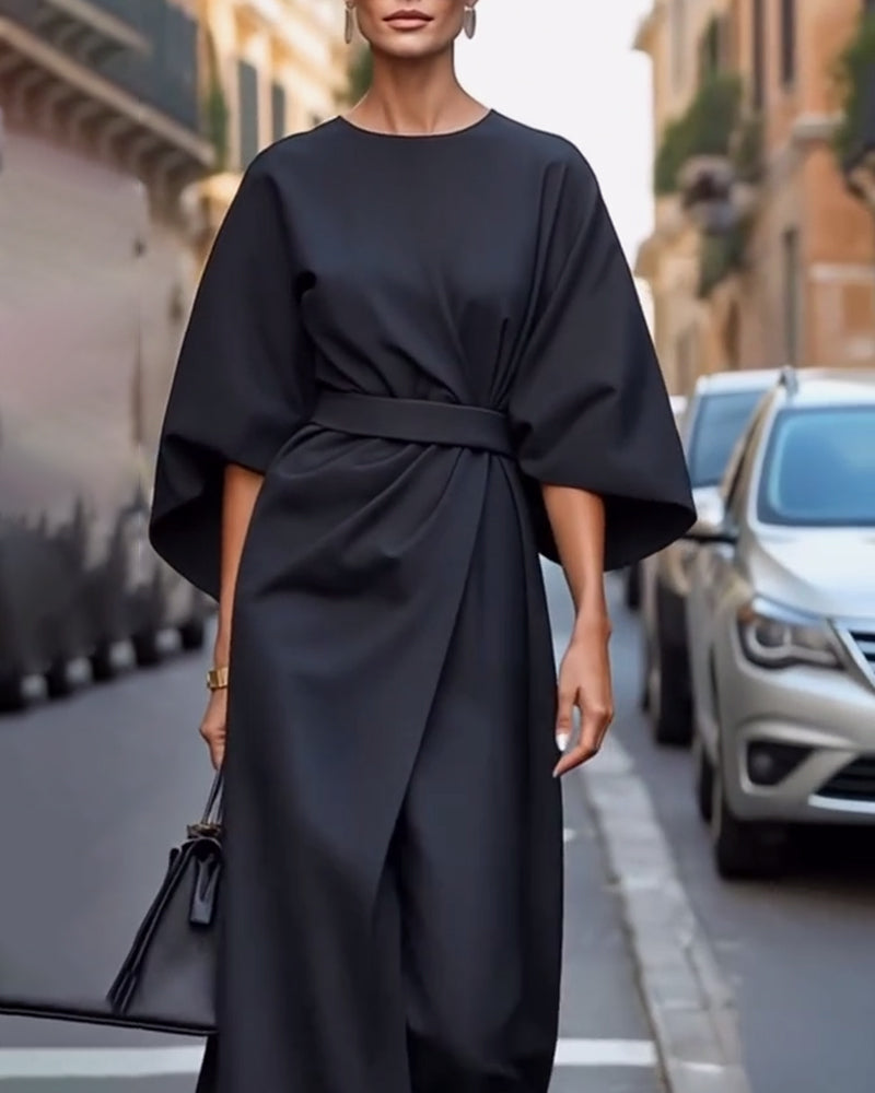 Robe Femme Longue avec Manches Lanternes et Ceinture Chic 3