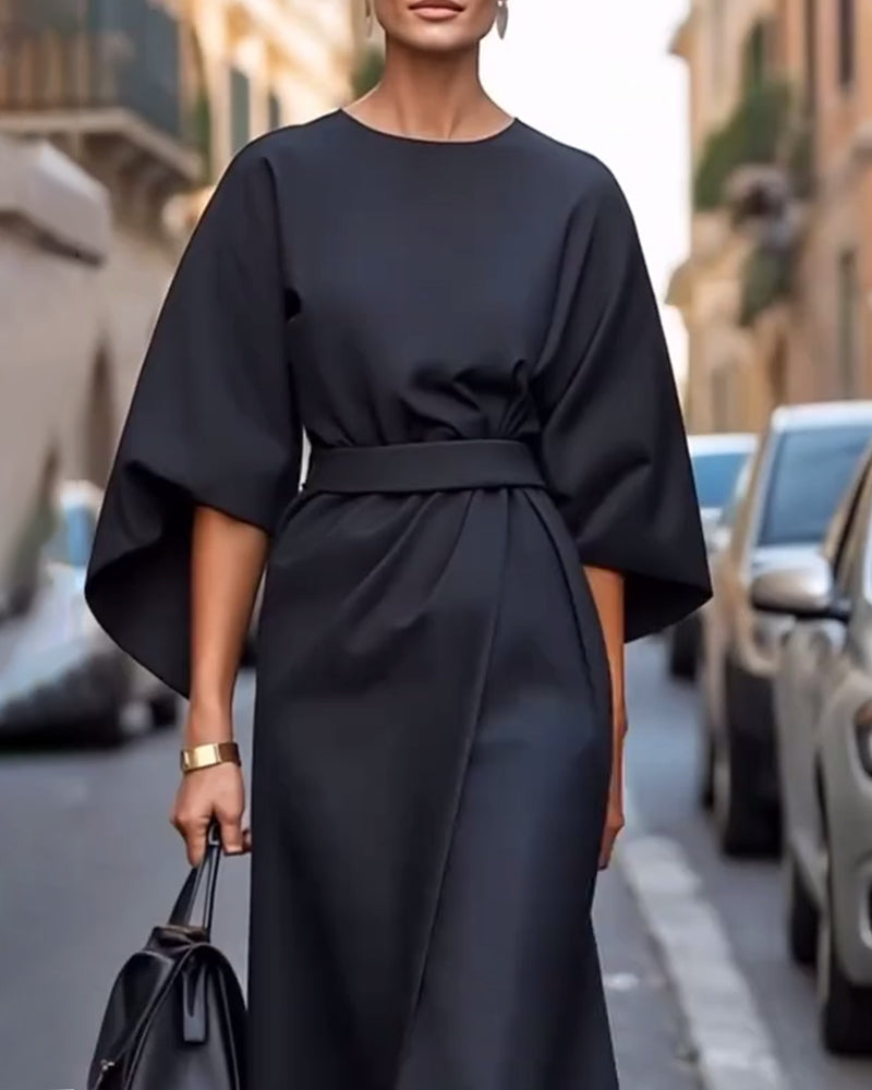 Robe Femme Longue avec Manches Lanternes et Ceinture Chic 4