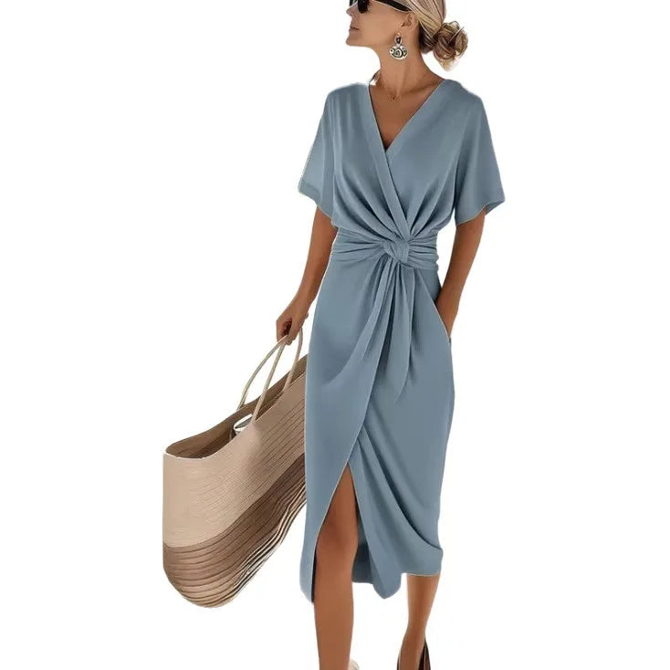 Robe Femme Mi-Mollet Enveloppée à Lacets 4