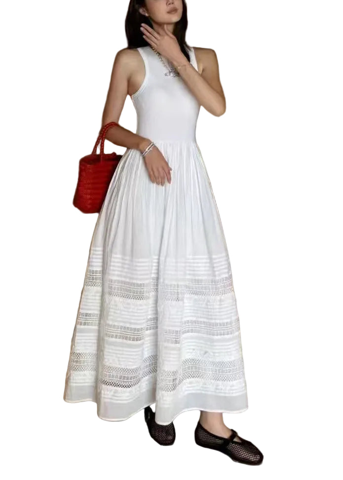 Robe Femme Sans Manches Style Vacances Dentelle Froissée 0