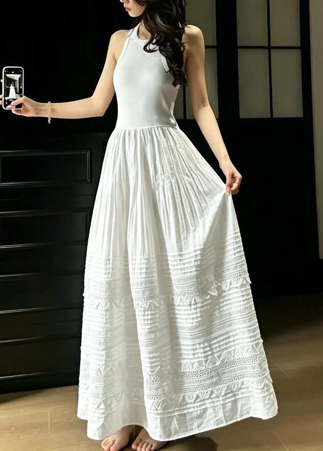 Robe Femme Sans Manches Style Vacances Dentelle Froissée 1
