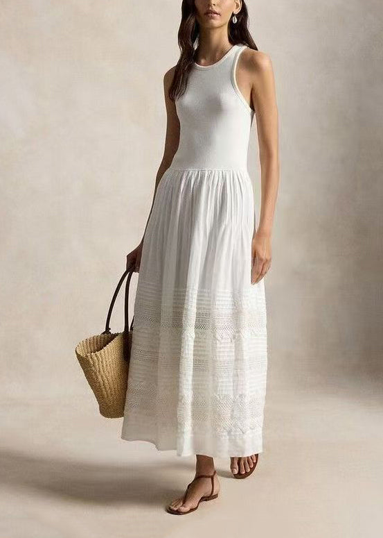 Robe Femme Sans Manches Style Vacances Dentelle Froissée 3