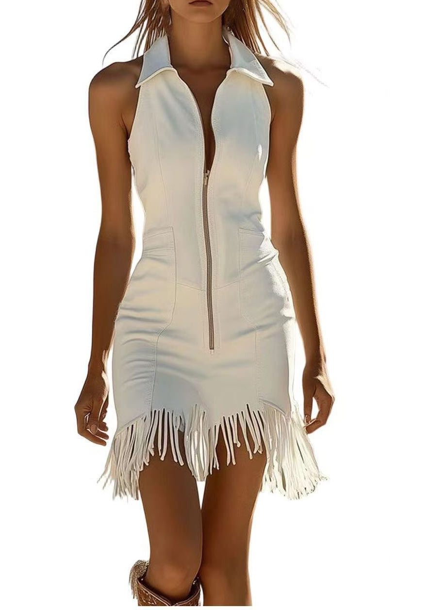 Robe Femme Sans Manches Zippée avec Pompons 2