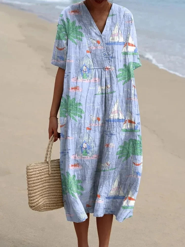 Robe Femme T-shirt Grande Taille à Manches Courtes Motif Océan Coton 13