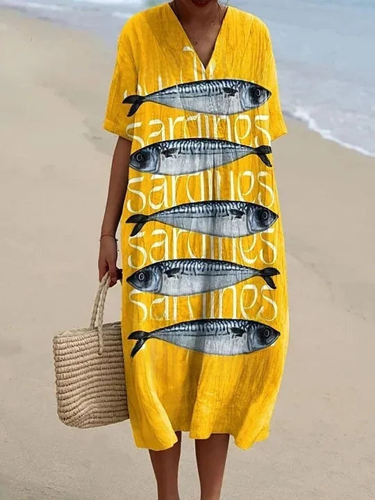 Robe Femme T-shirt Grande Taille à Manches Courtes Motif Océan Coton 15