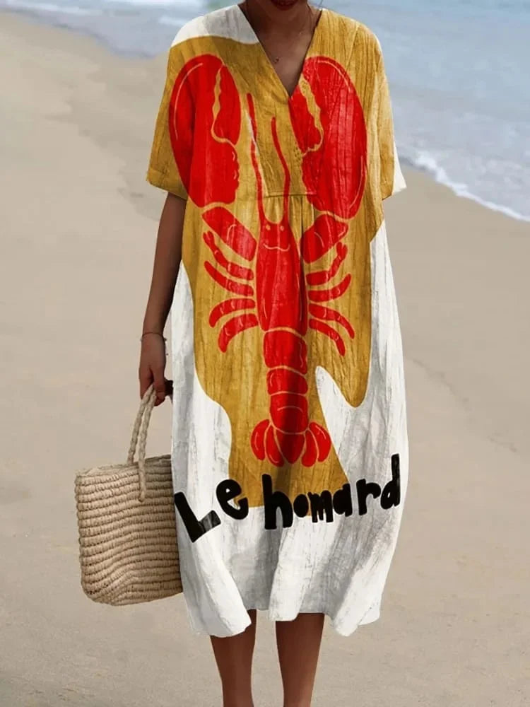 Robe Femme T-shirt Grande Taille à Manches Courtes Motif Océan Coton 23