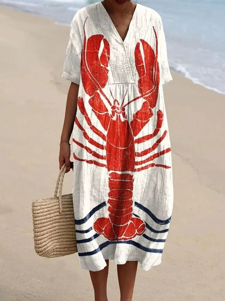 Robe Femme T-shirt Grande Taille à Manches Courtes Motif Océan Coton 9