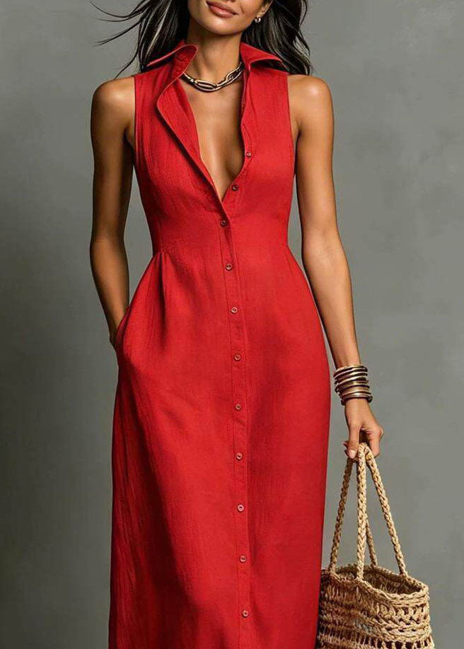 Robe Femme Vacances Col Claudine Boutonnage Simple Sans Manches 2