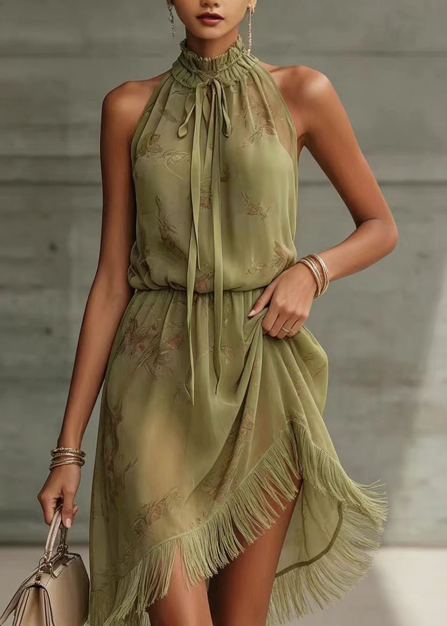 Robe Femme Vacances Sans Manches Col Montant à Lacets Imprimé 2