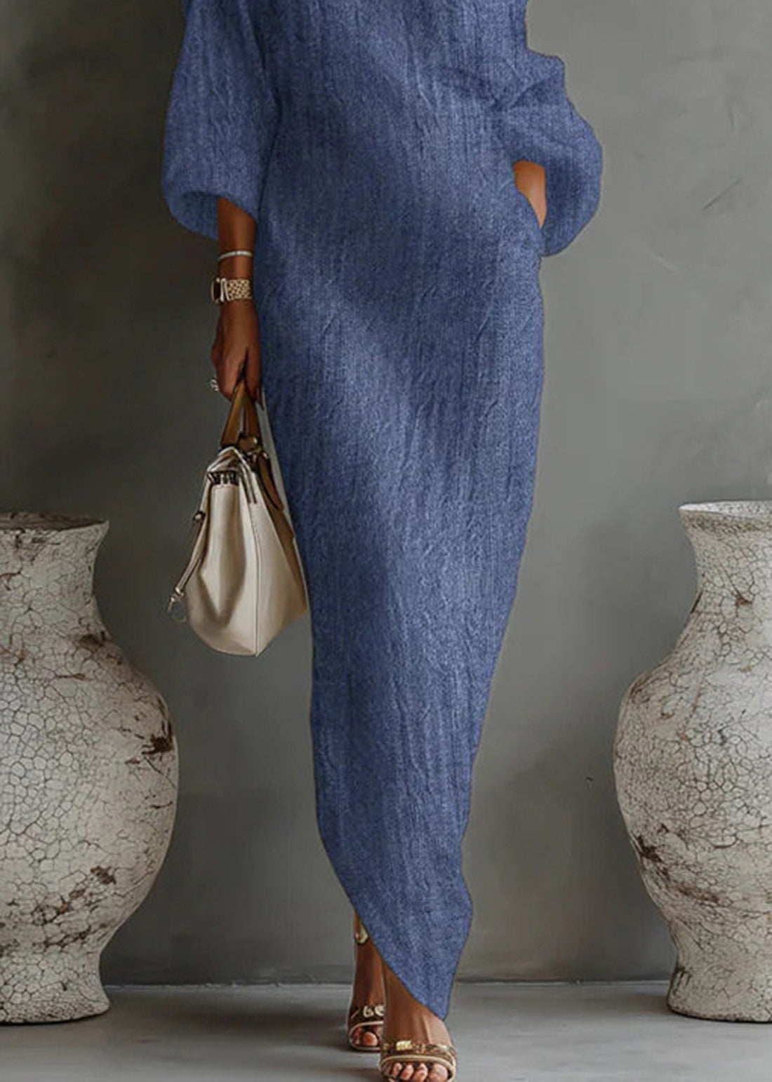 Robe Femme Vacances Une Épaule Manches Longues 3