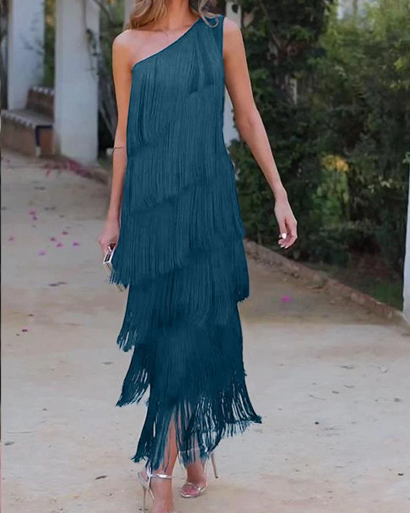 Robe Femme à Franges Épaules Découvertes pour Soirée 2