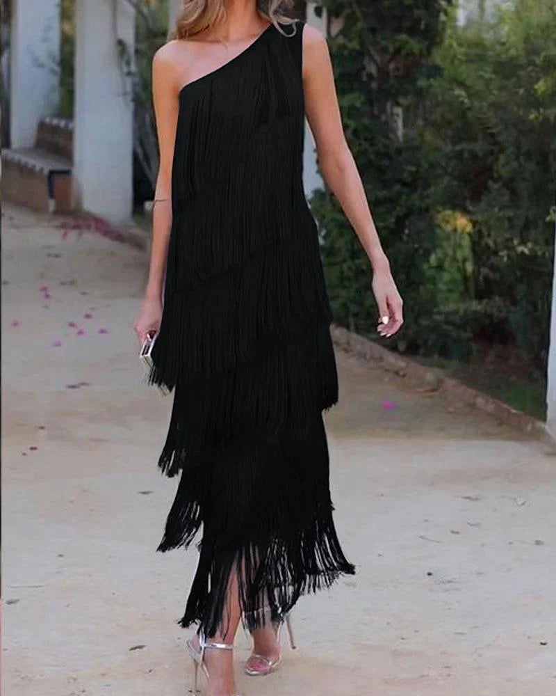 Robe Femme à Franges Épaules Découvertes pour Soirée 5