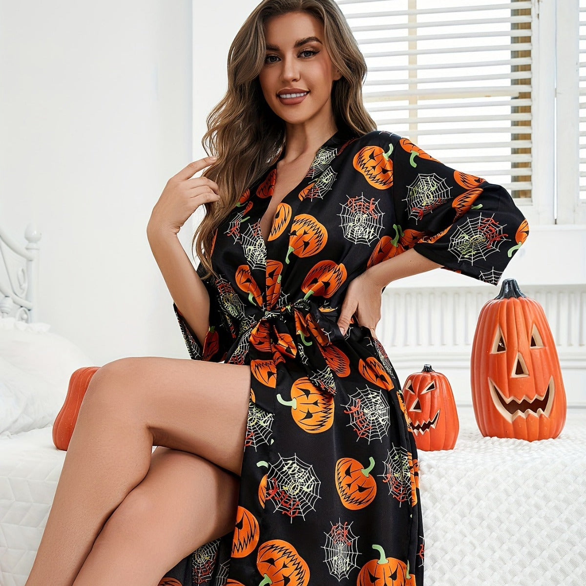 Robe Halloween Femme Motif Citrouille Décontractée Tissu Doux 1