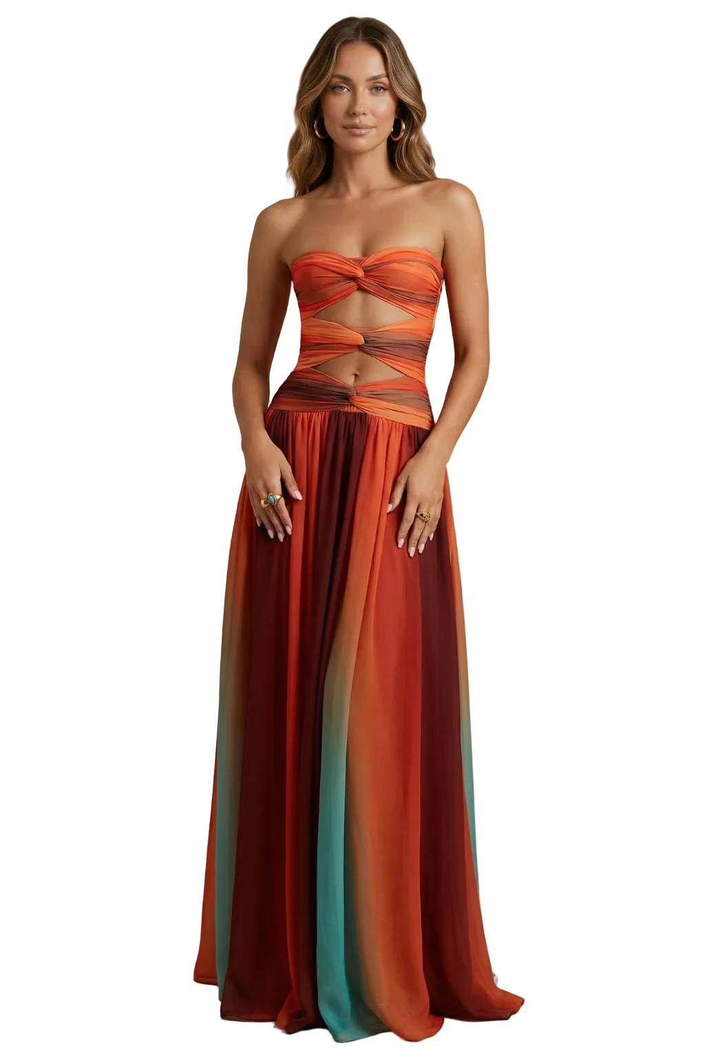 Robe Longue Bandeau Découpée avec Fente Haute 0