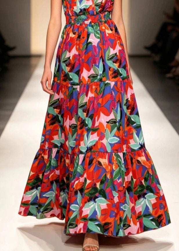 Robe Longue Femme À Volants Patchwork Sans Manches 4