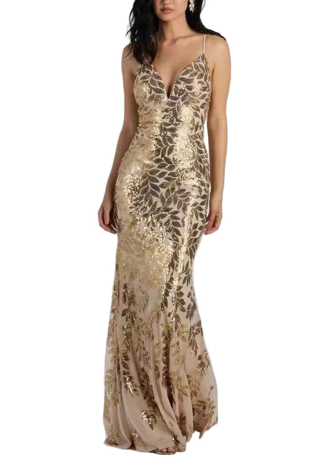 Robe Longue Femme Col V Dos Nu Sans Manches Estivale 0