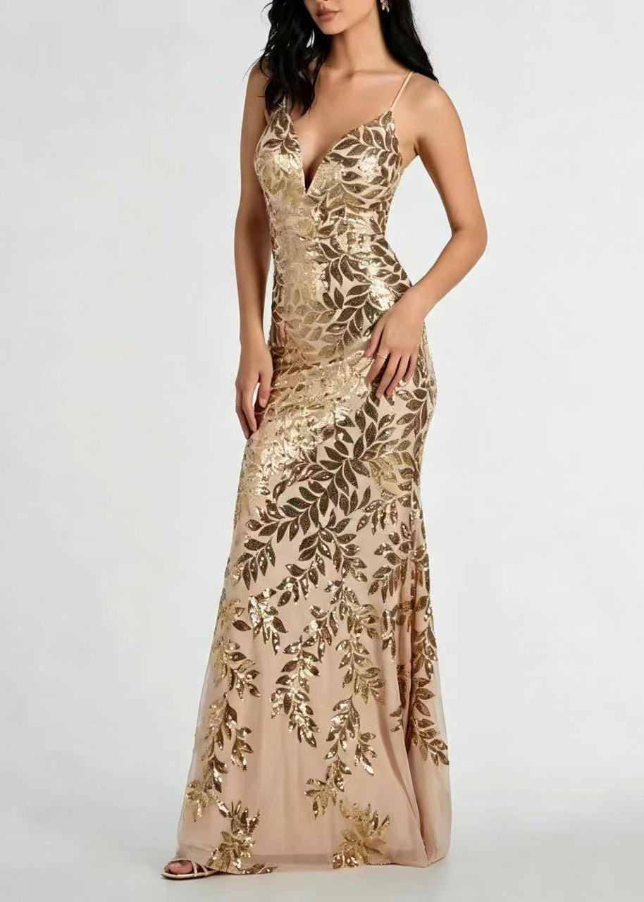 Robe Longue Femme Col V Dos Nu Sans Manches Estivale 1
