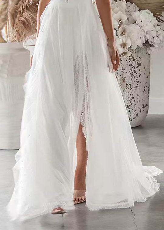 Robe Longue Femme Col en V Dos Nu Ouverte Côté Sans Manches 4
