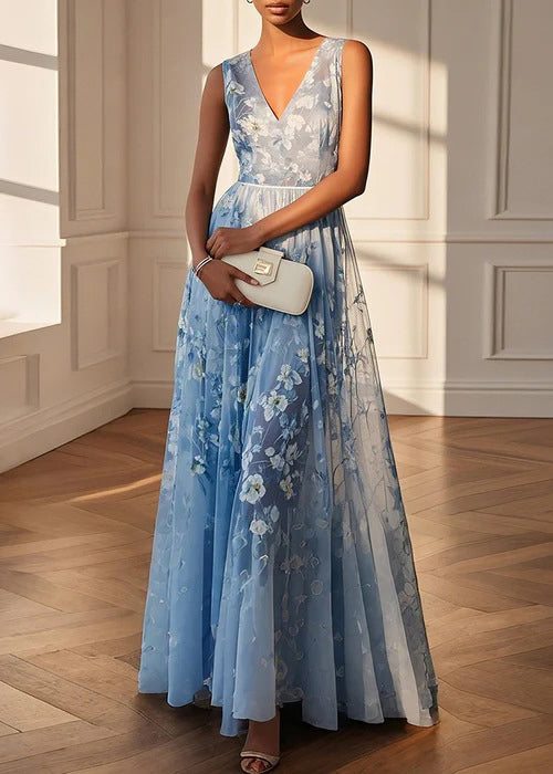 Robe Longue Femme Col en V Sans Manches Style Patchwork 2