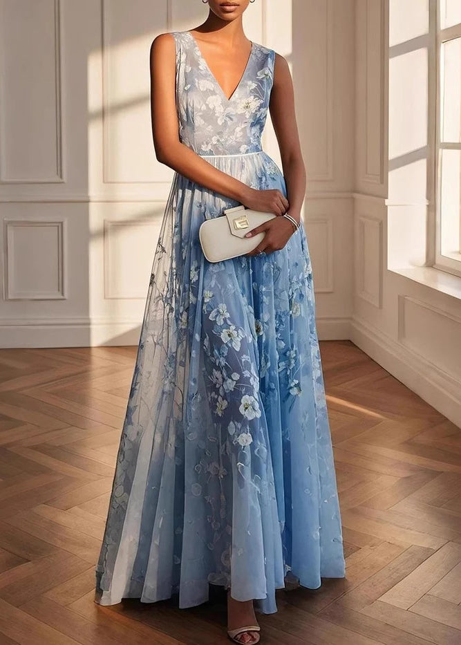 Robe Longue Femme Col en V Sans Manches Style Patchwork 4