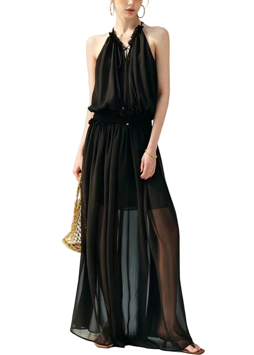 Robe Longue Femme Épaules Dénudées Col Licou Décontractée Été 0
