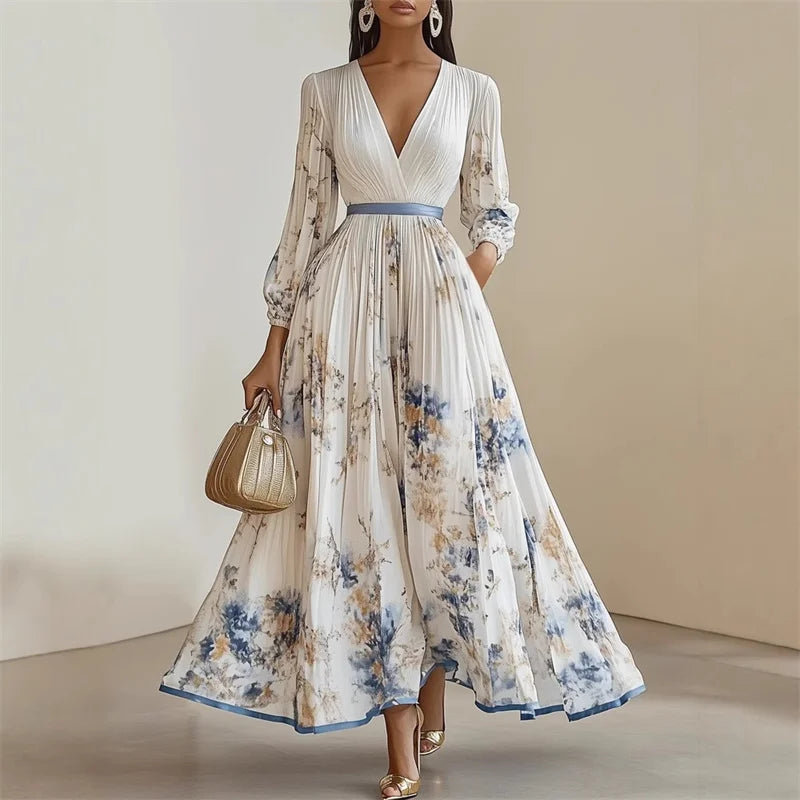 Robe Longue Femme Fleurie à Manches Longues pour Été 6