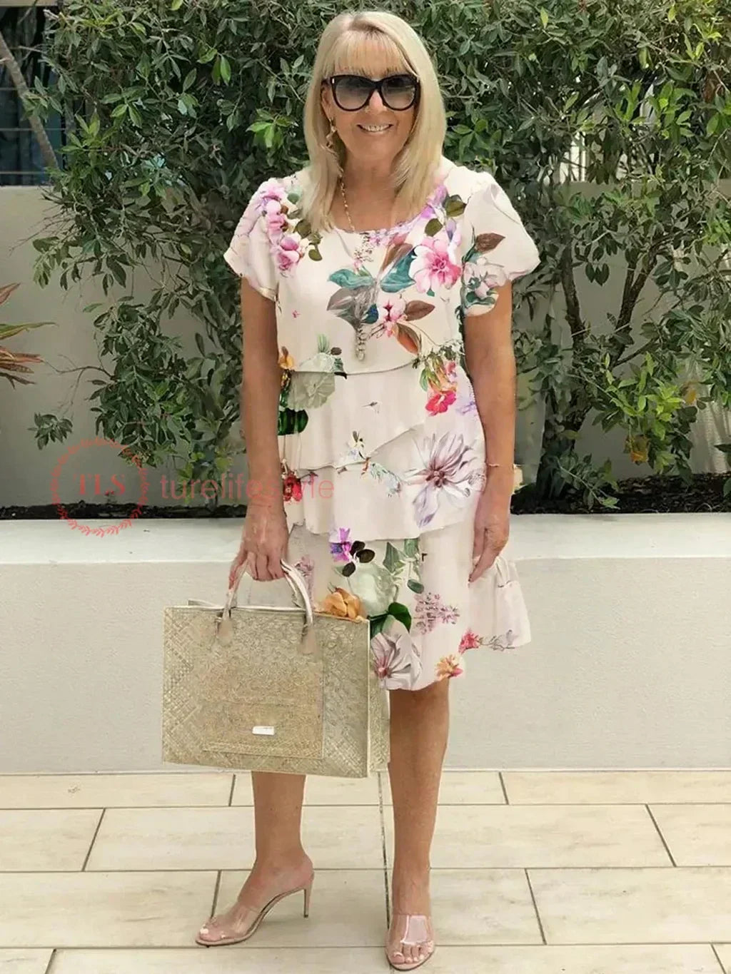 Robe Longue Femme Imprimé Floral à Couches en Tissu Doux 5