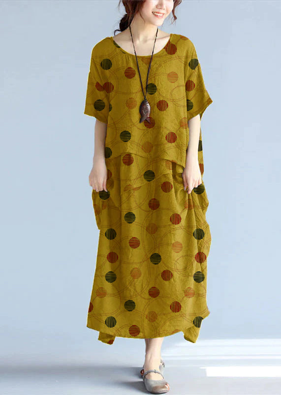 Robe Longue Femme Maxi en Lin à Manches Courtes pour l'Été 14