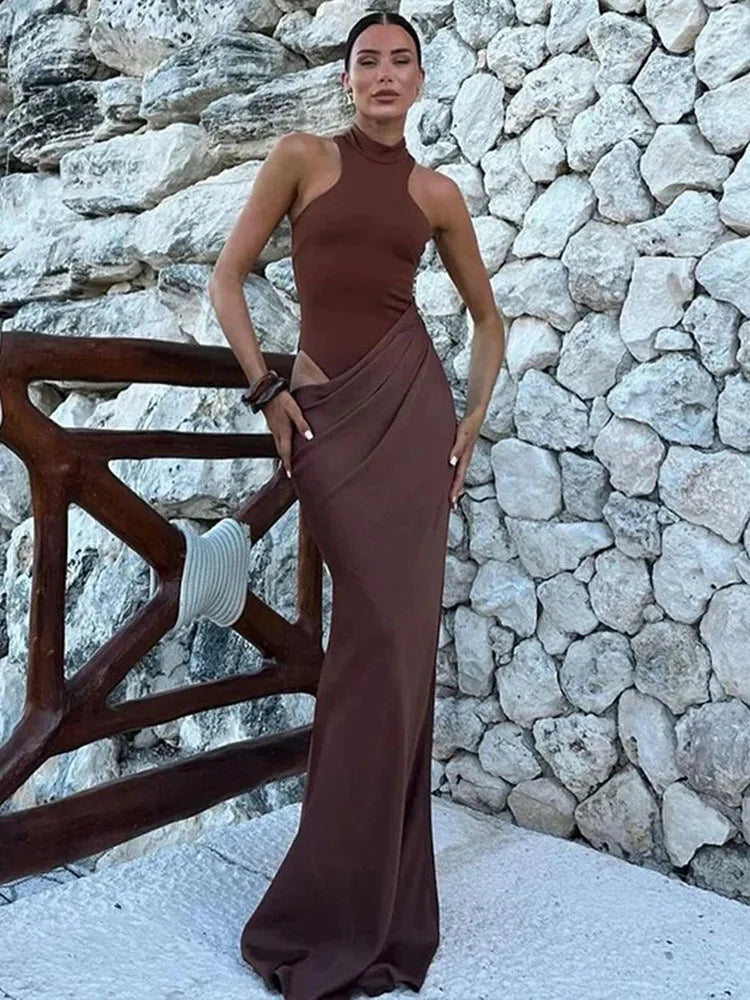Robe Longue Femme Sans Manches Taille Haute Estivale 0