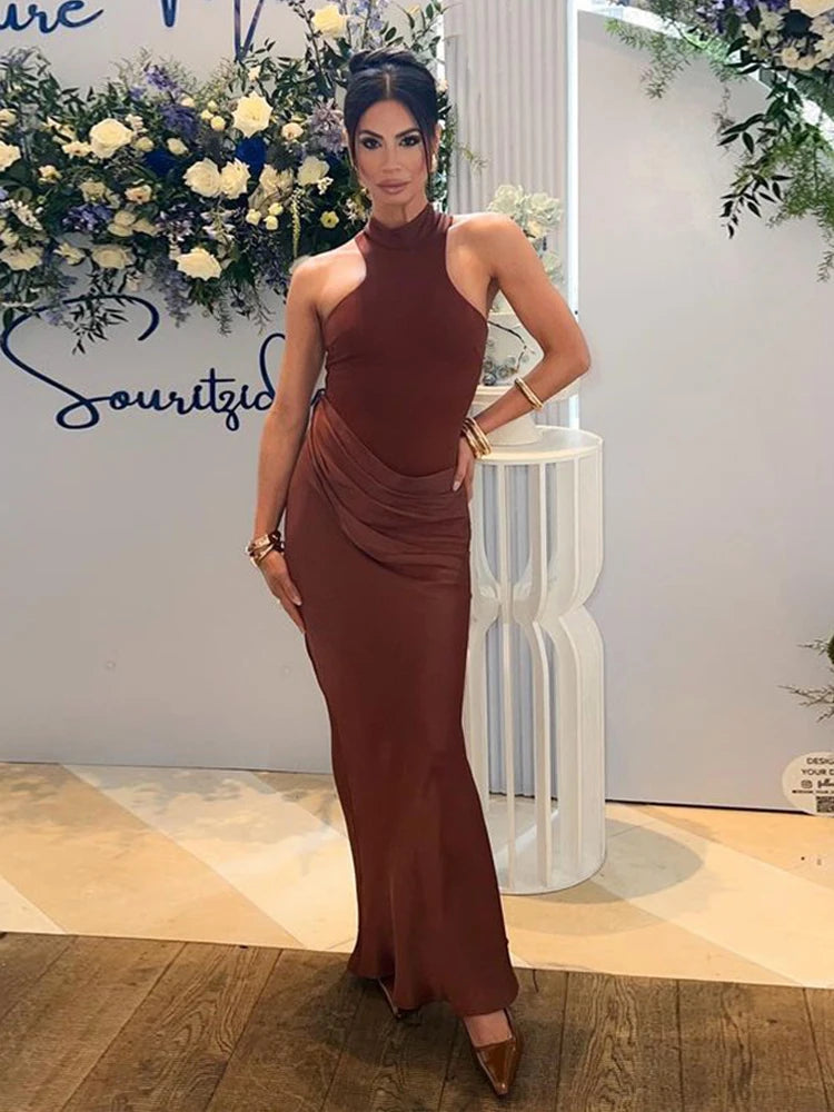 Robe Longue Femme Sans Manches Taille Haute Estivale 1
