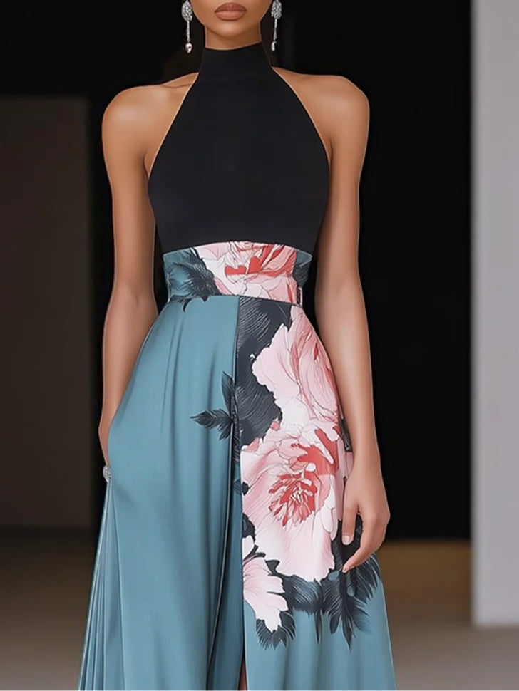 Robe Longue Femme Trapèze avec Fente Florale pour Soirée 1