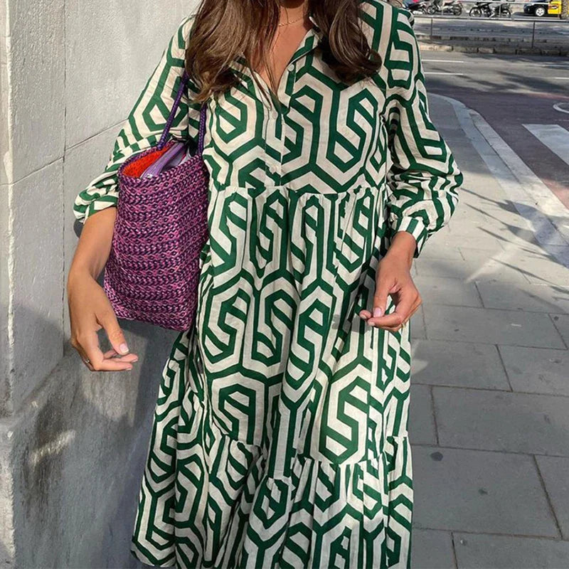 Robe Longue Femme à Manches Longues Motif Géométrique Confortable 6
