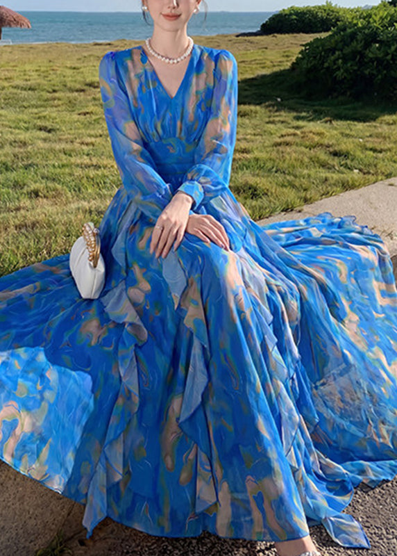 Robe Longue Femme à Volants et Manches Lanternes 2