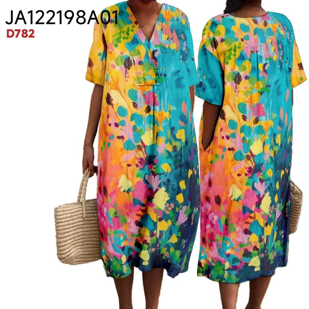 Robe Longue Fleurie Femme Col V Manches Courtes Tissu Léger 5