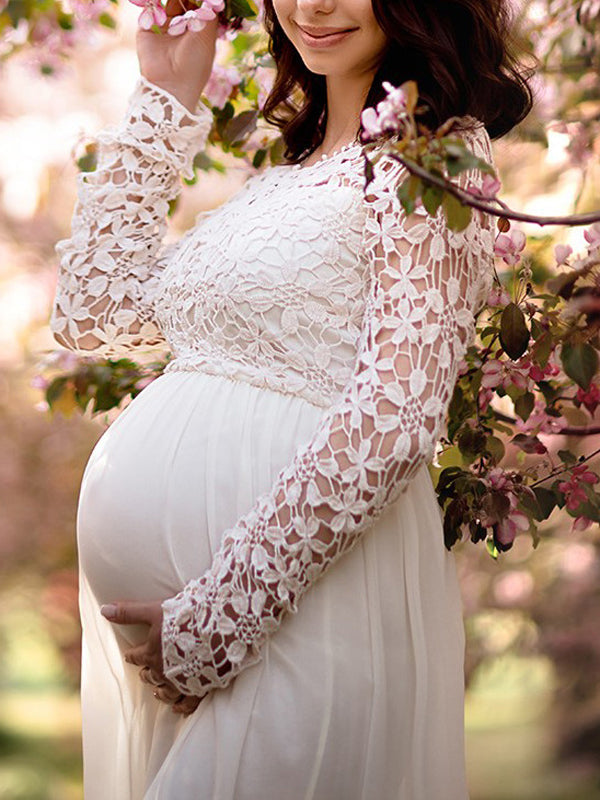 Robe Longue Maternité Élégante à Manches Longues pour Femme Enceinte 0