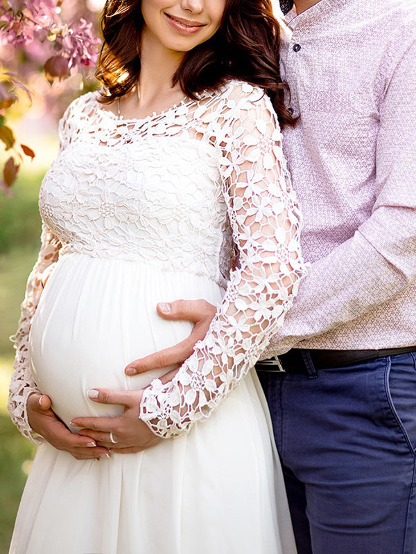Robe Longue Maternité Élégante à Manches Longues pour Femme Enceinte 5