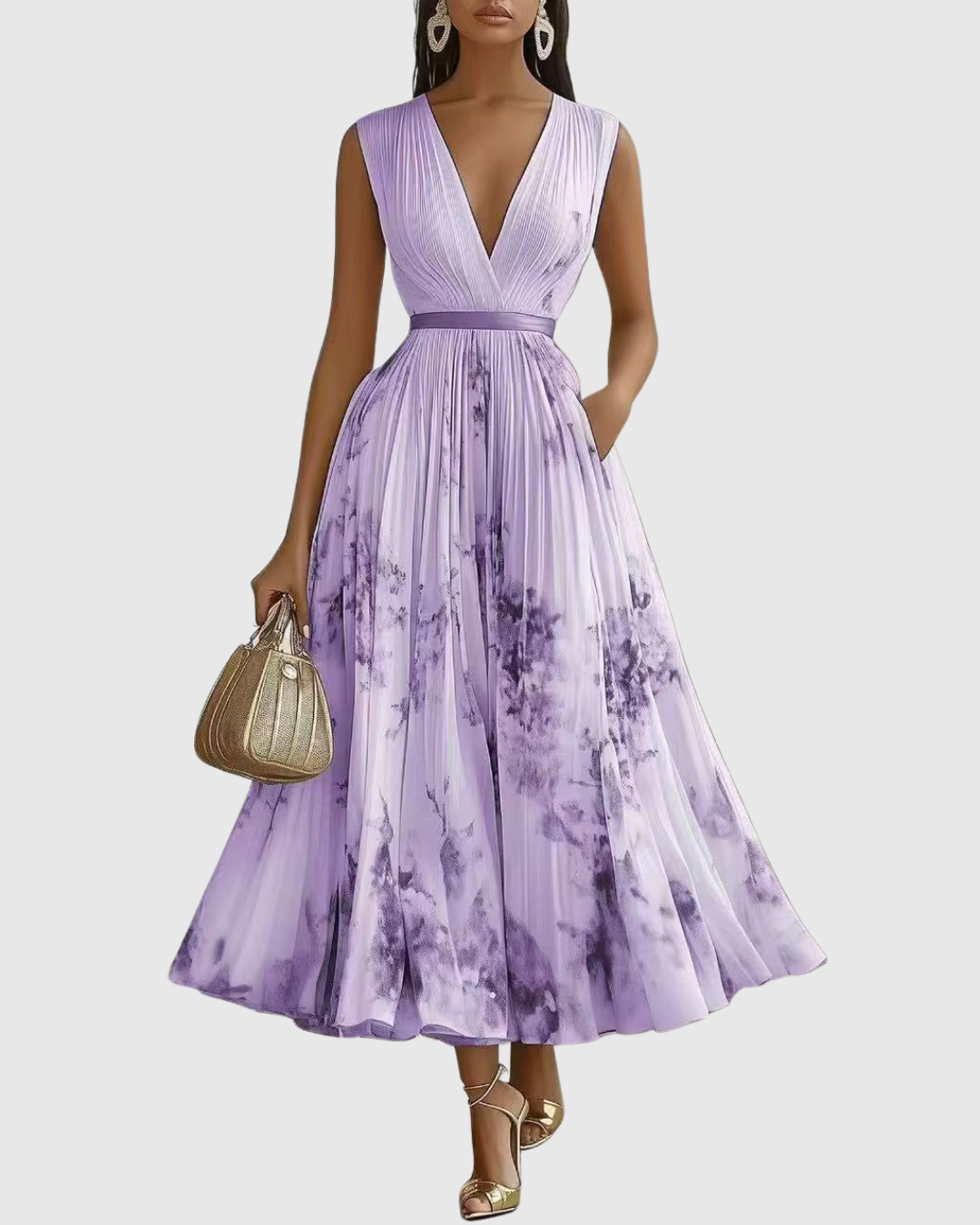 Robe Longue Plissée à Col en V pour Femmes 10