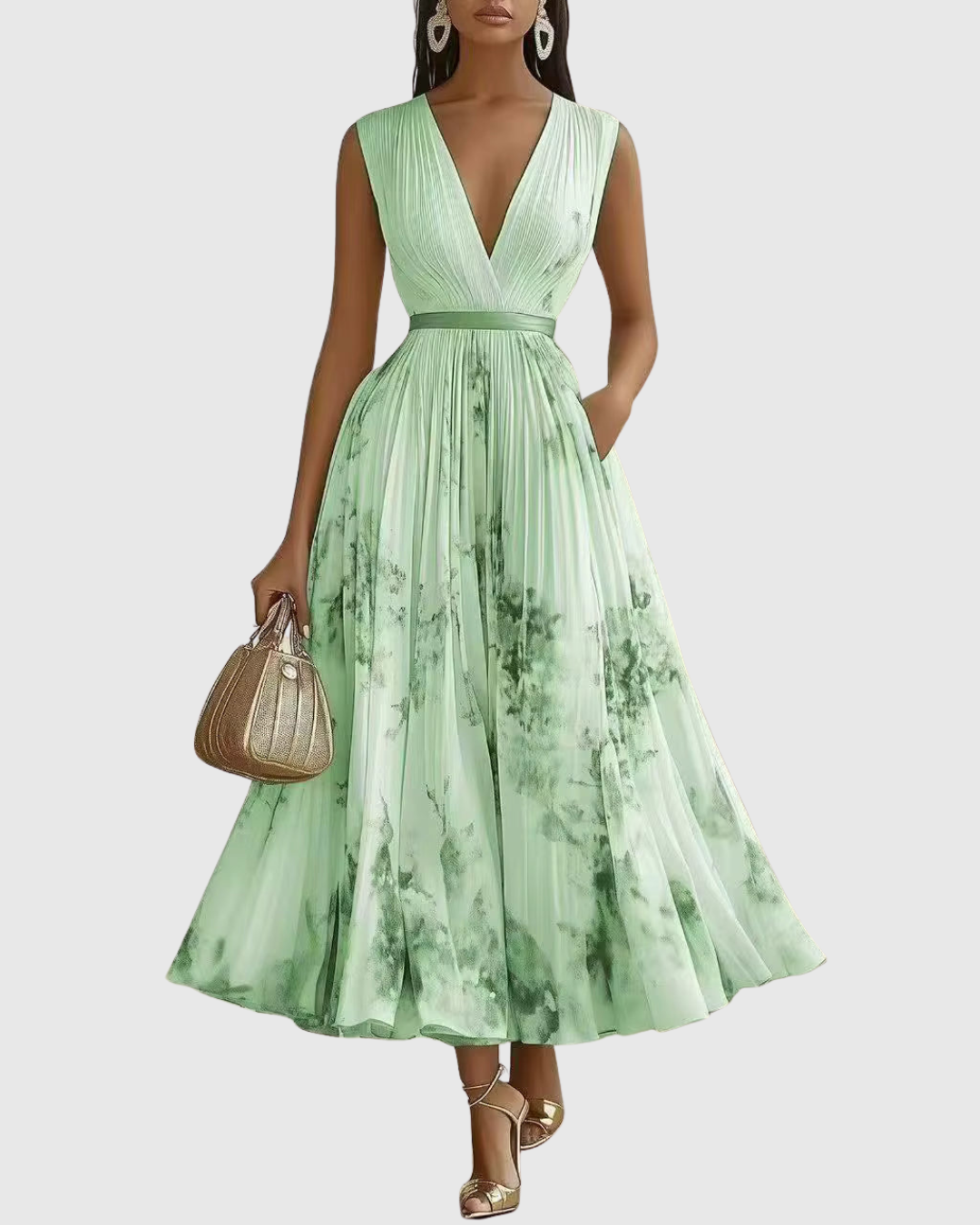 Robe Longue Plissée à Col en V pour Femmes 11