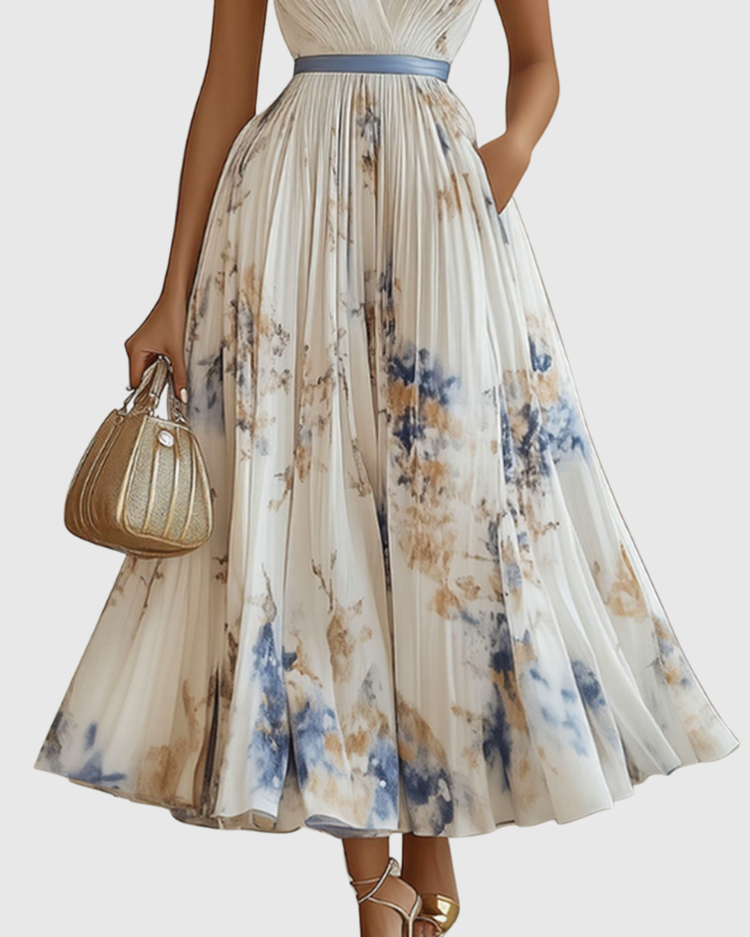 Robe Longue Plissée à Col en V pour Femmes 2