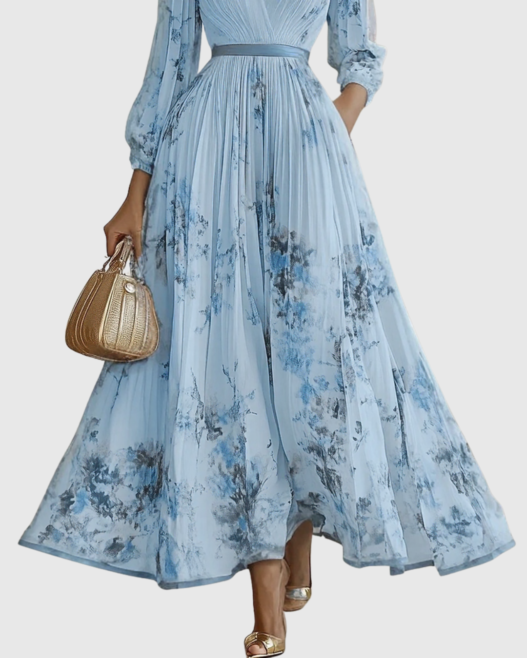 Robe Longue Plissée à Col en V pour Femmes 6