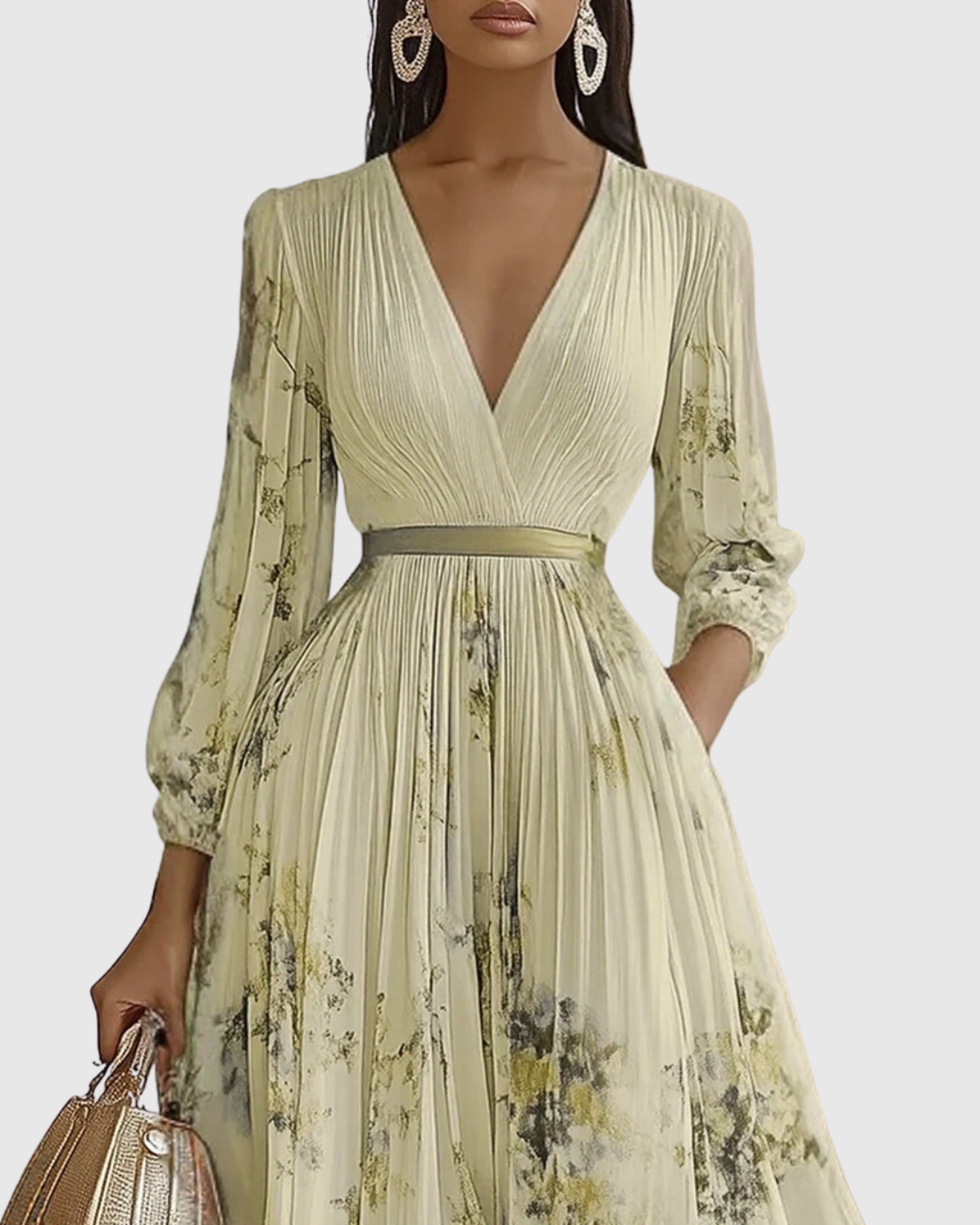 Robe Longue Plissée à Col en V pour Femmes 8