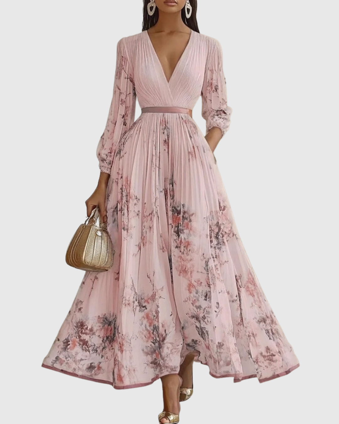 Robe Longue Plissée à Col en V pour Femmes 9