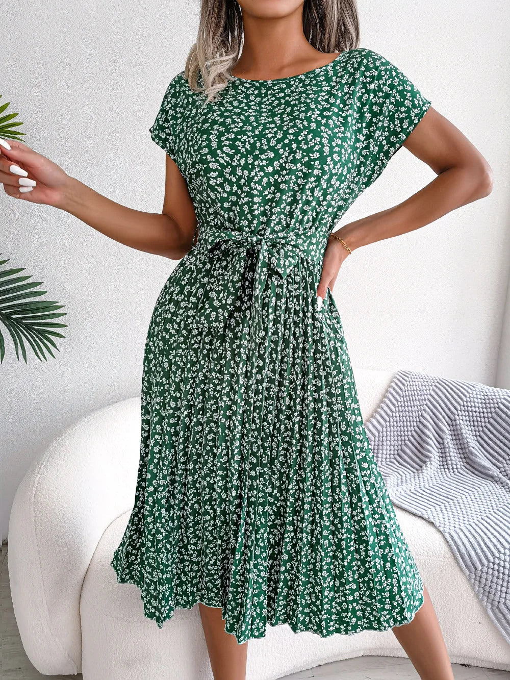 Robe Longue Plissée à Fleurs pour Femmes Chic 0